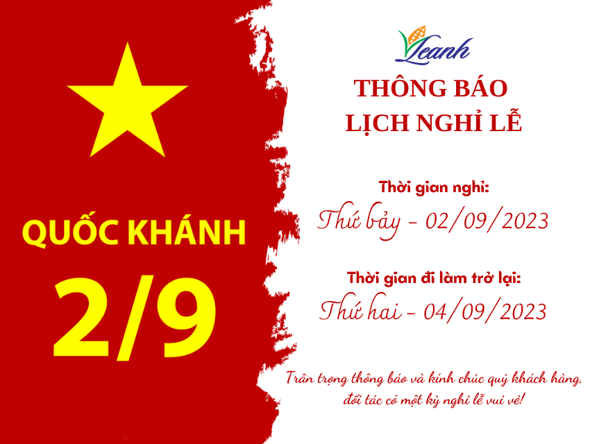 THÔNG BÁO LỊCH NGHỈ LỄ QUỐC KHÁNH 2/9/2023